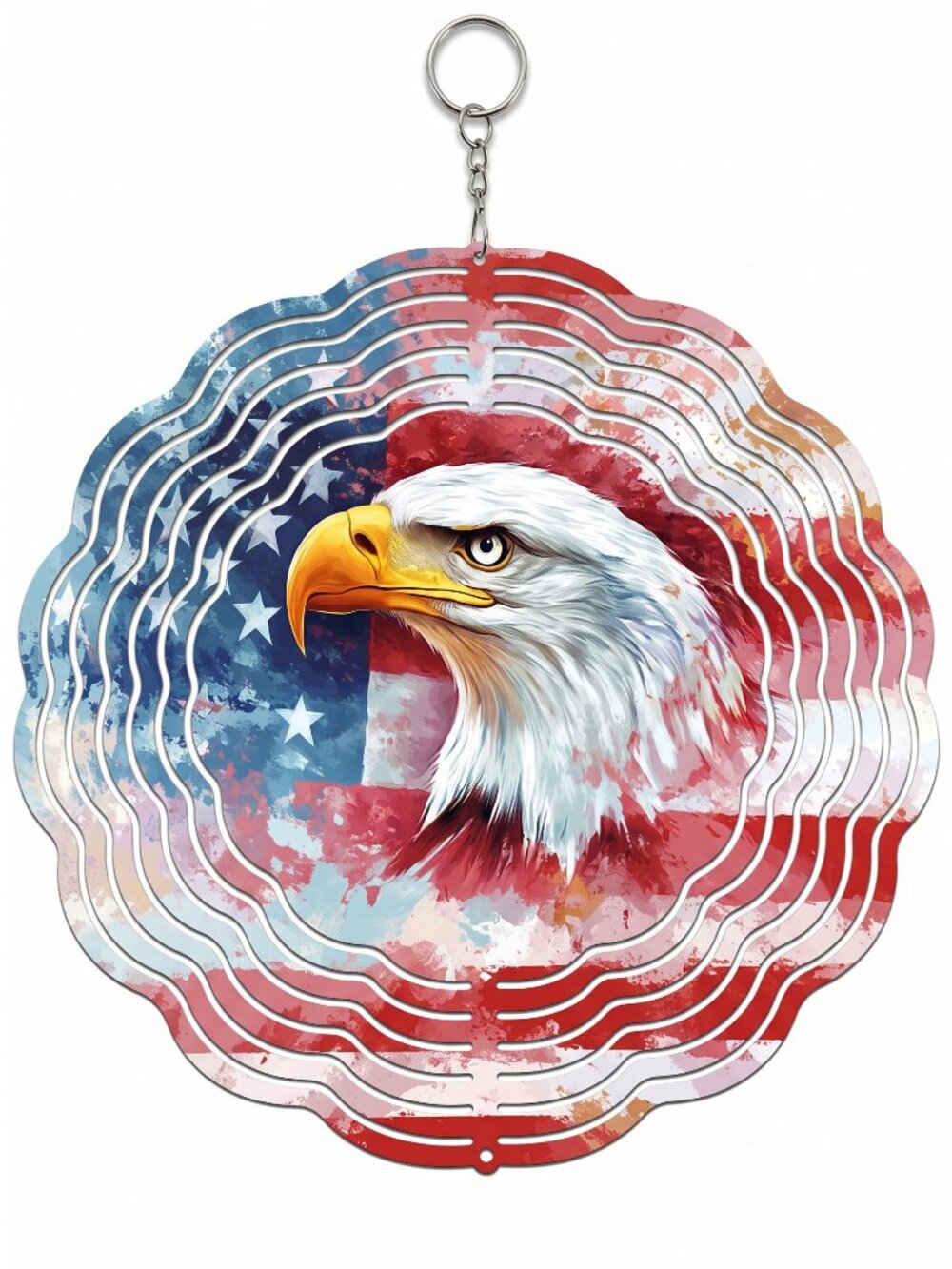 10" Patriotic Bald Eagle Flag Kinetic Wind Spinner - Metal Hanging Yard Decor